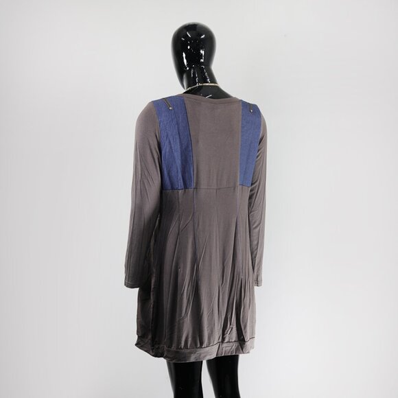 Contemporary Taupe & Blue Contrast Panel Tunic Dress - Picture 3 of 6